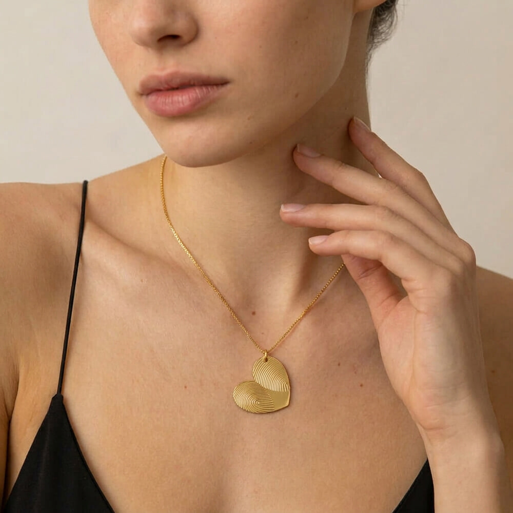 Personalized Double Fingerprint Heart Necklace