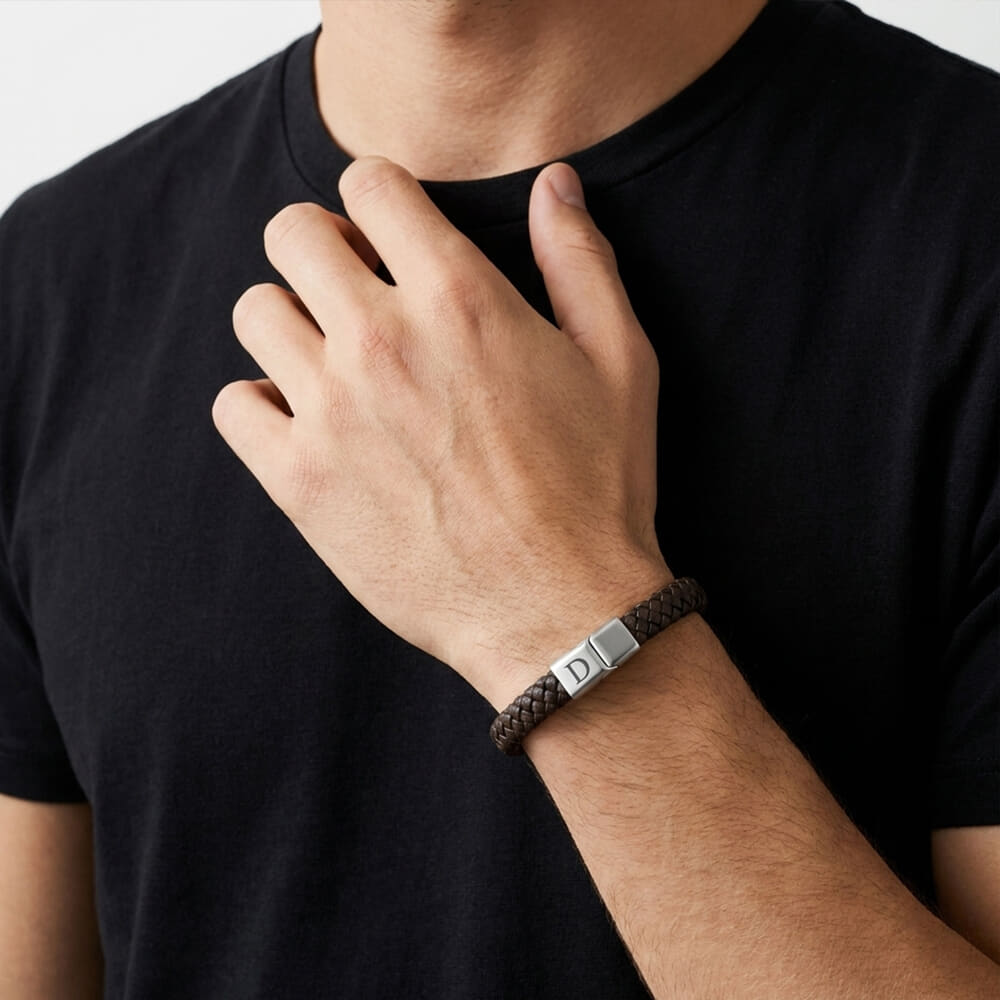 Initial Mens Brown Bracelet