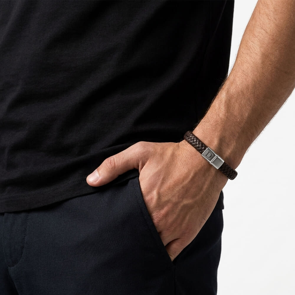 Initial Mens Brown Bracelet