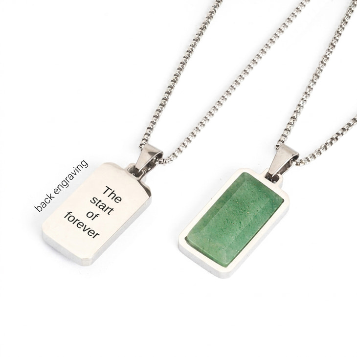 Men’s Green Aventurine Dog Tag Necklace with silver back detail and green stone