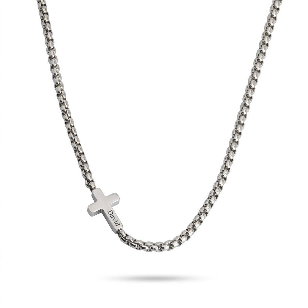 Personalized Men’s Sideways Cross Necklace - Silver