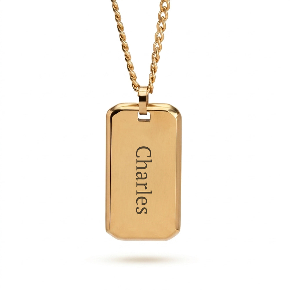 Custom Gold Engraved Dog Tag Necklace For Men