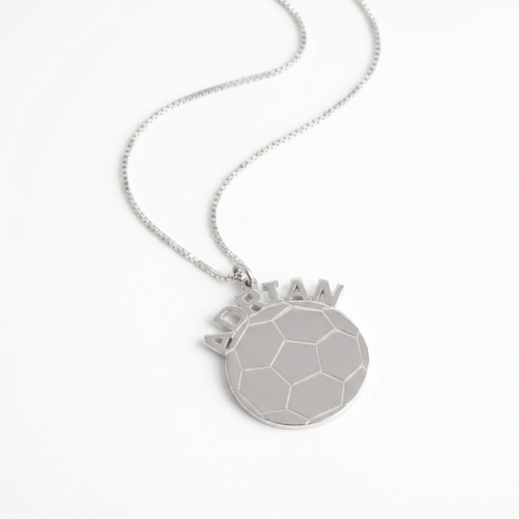 Silver Soccer Ball Name Necklace with a unique hexagonal design