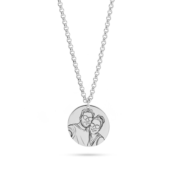 Silver Personalized Photo Disc Necklace displaying a couple's photo