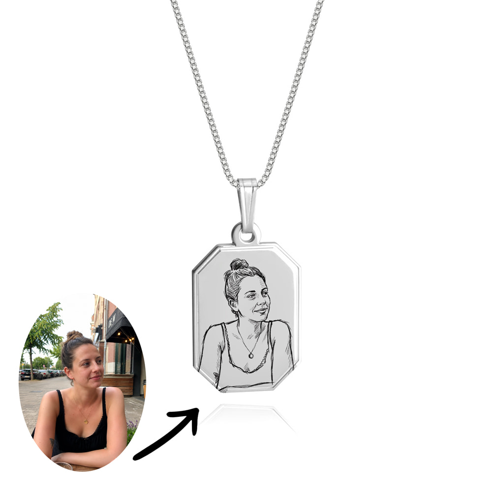 Personalised Photo Sketch Tag Necklace - Sketch Style