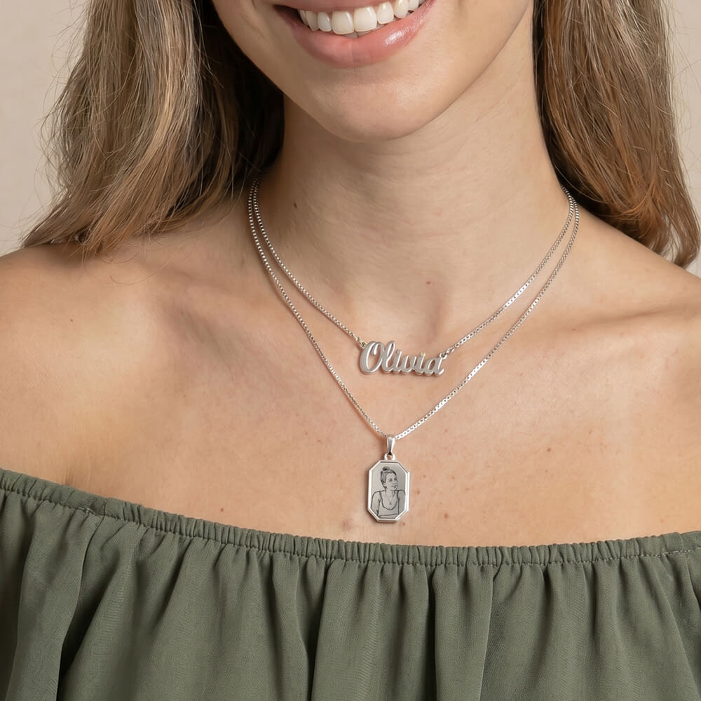 Personalised Photo Sketch Tag Necklace - Sketch Style
