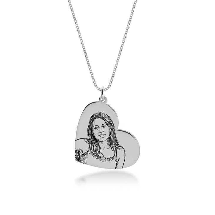 Charming silver Personalized Tilted Heart Photo Necklace with a beautifully detailed image.