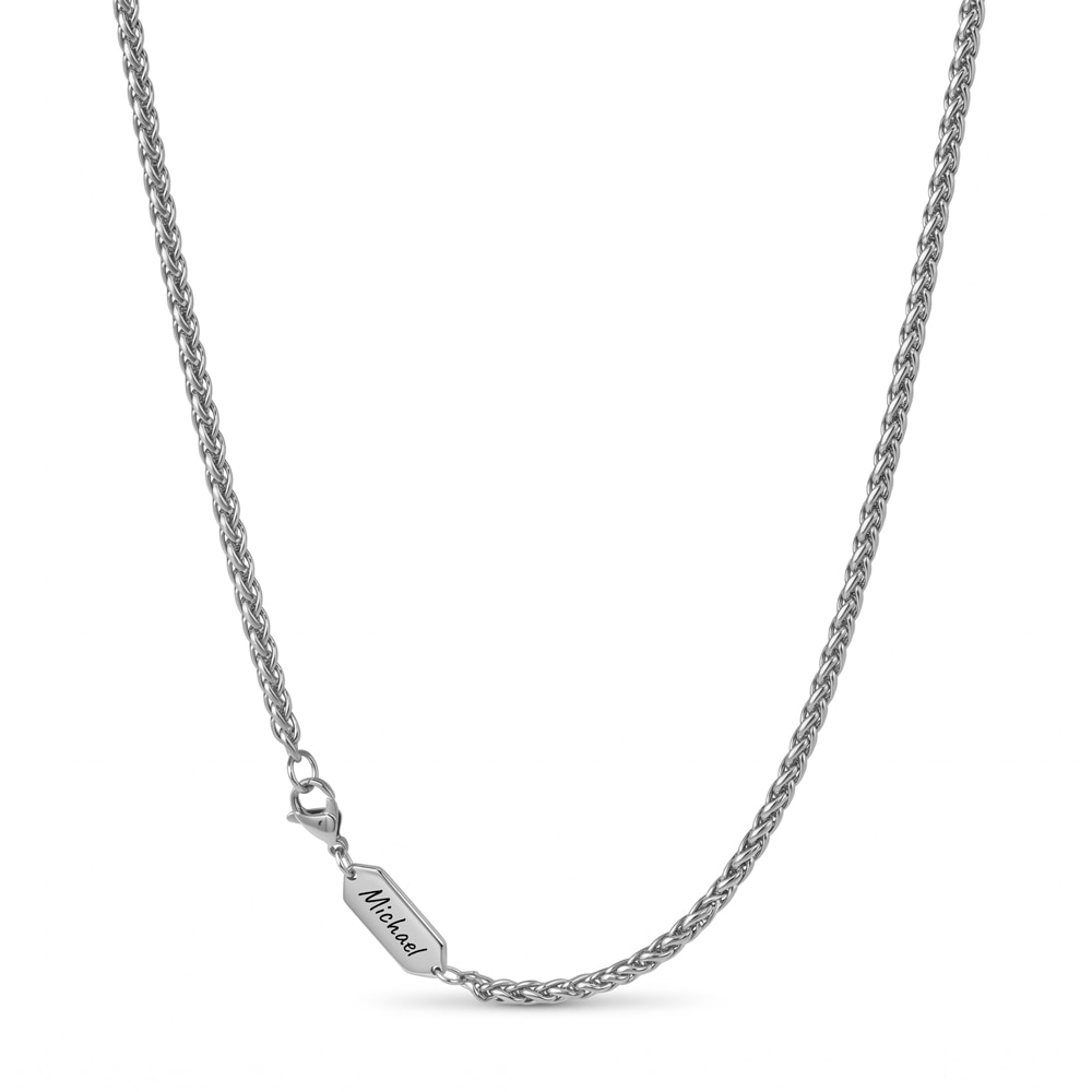 Men’s Personalized Engraved Nameplate Wheat Chain Necklace - Silver