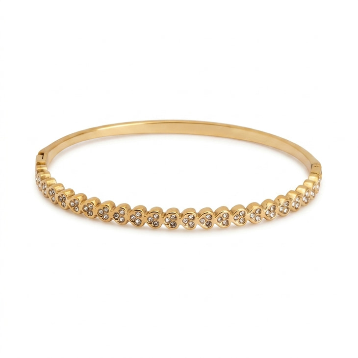 Stylish gold Sparkling Heart Bangle Bracelet with heart motifs and crystals
