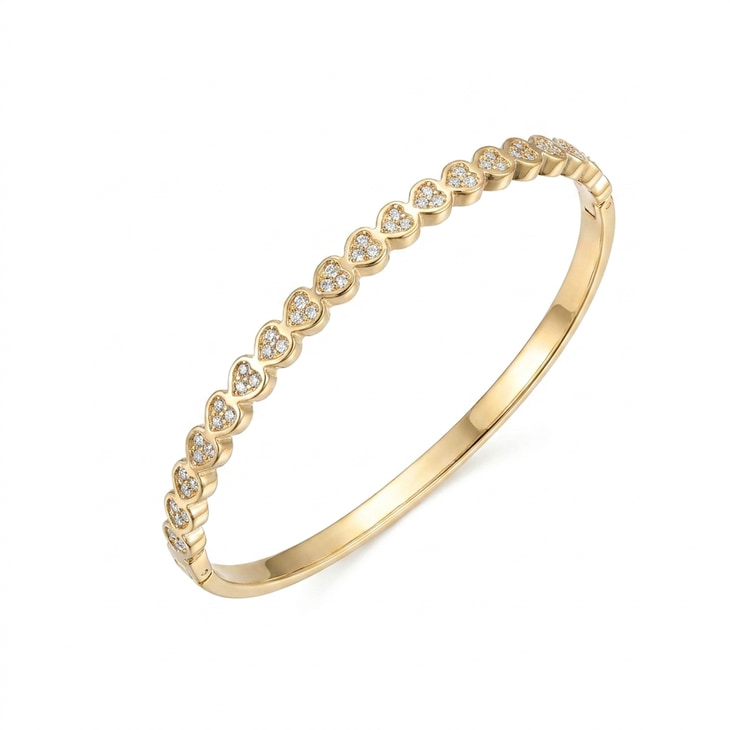 Stylish gold Sparkling Heart Bangle Bracelet with shimmering heart accents and a polished finish
