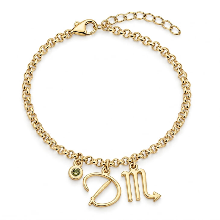 Custom Zodiac Charm Bracelet with Initial and Birthstone