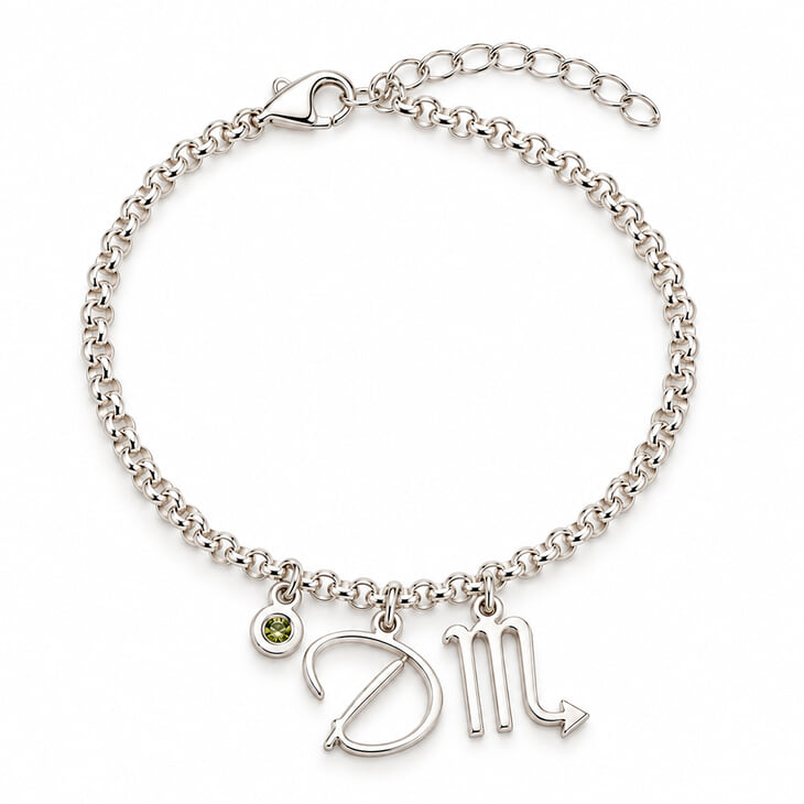 Custom Zodiac Charm Bracelet with Initial and Birthstone