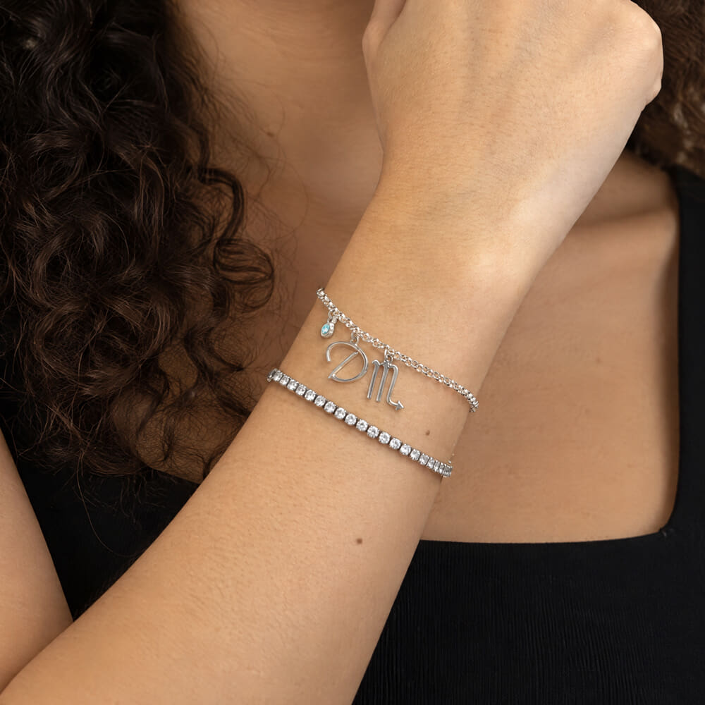 Custom Zodiac Charm Bracelet with Initial and Birthstone