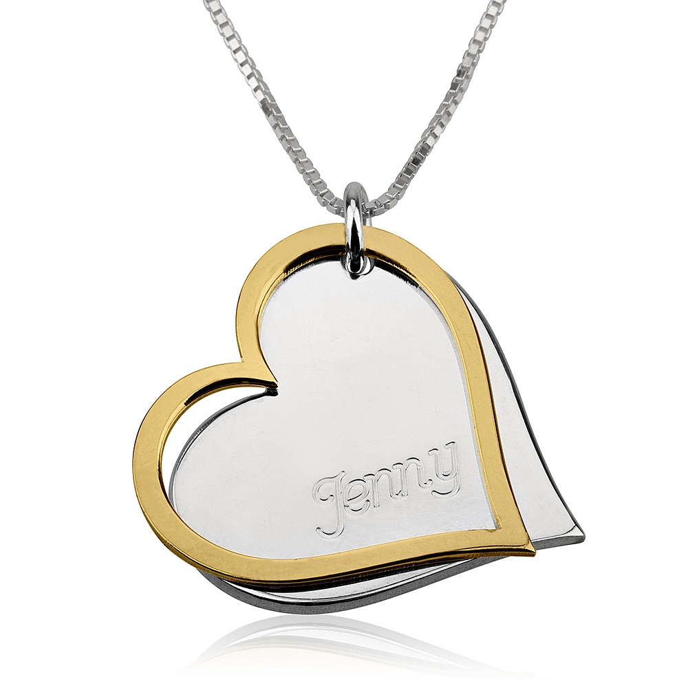 Two Tone Engraved Hearts Necklace