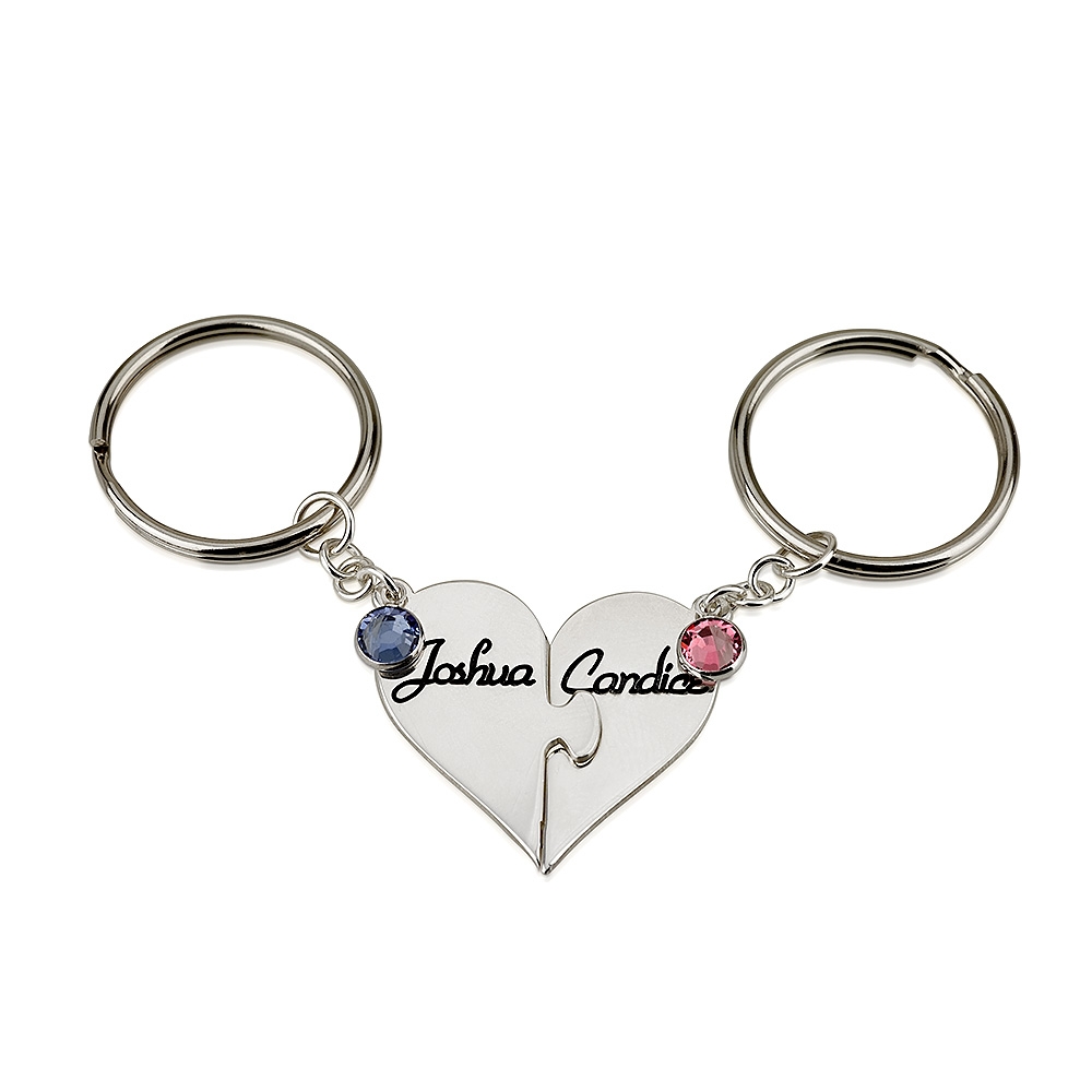 Sterling Silver Heart Birthstone Keychain Set
