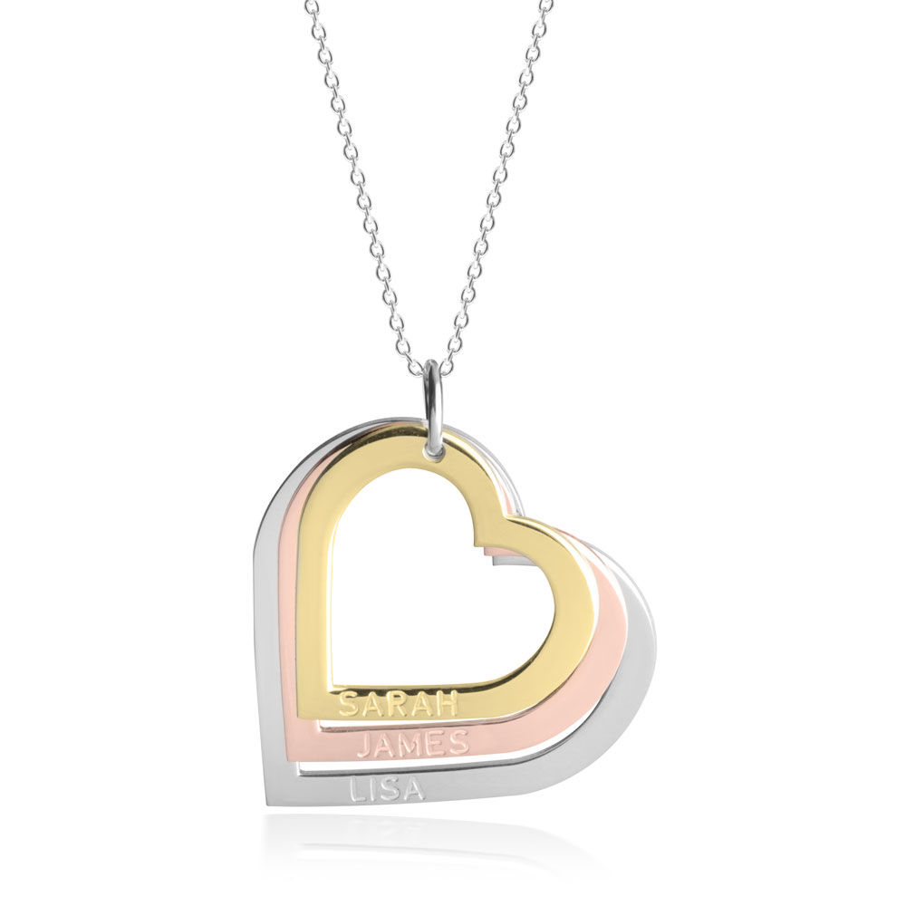 Three Toned Engraved Hearts Mother Necklace