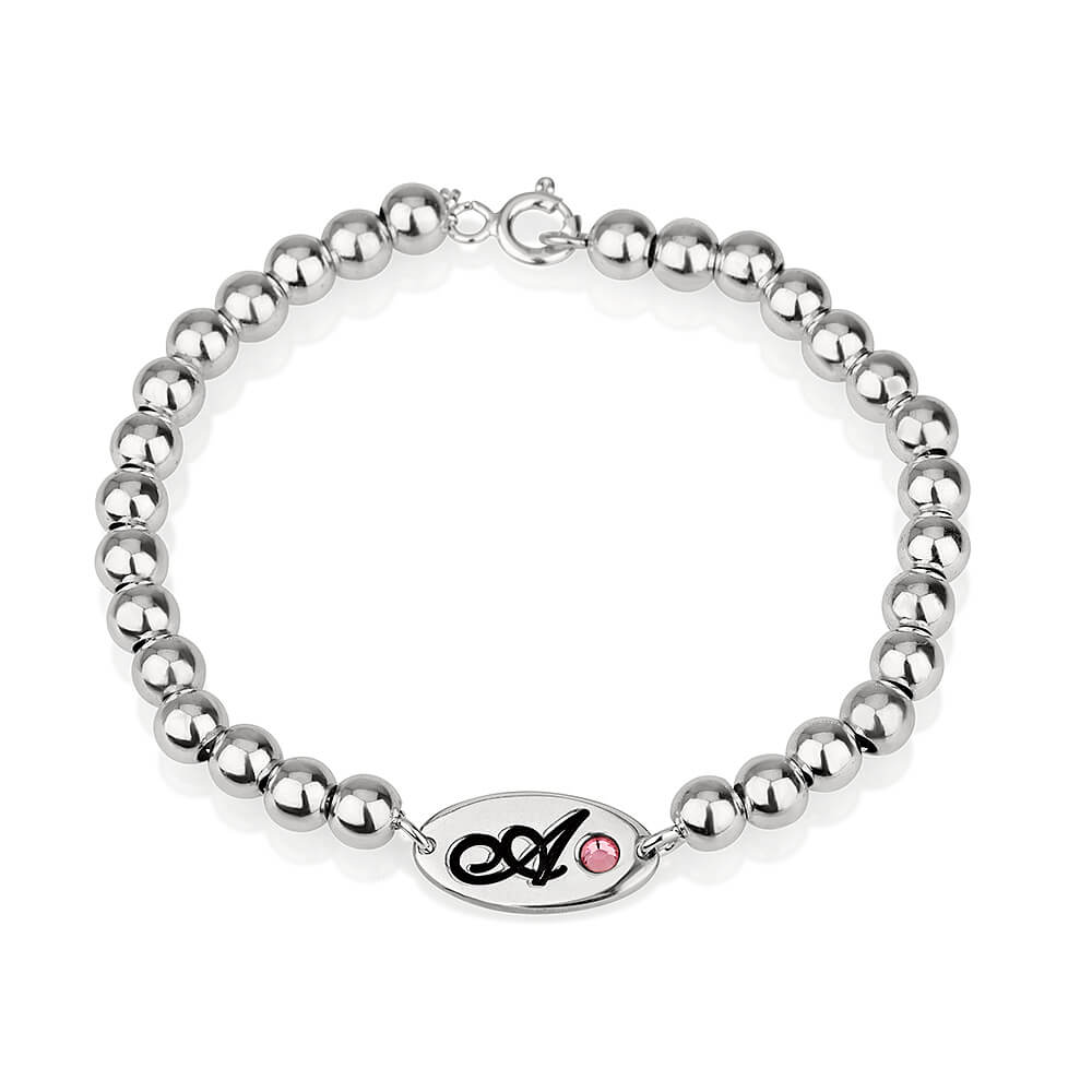 Birthstone Initial Bead Bracelet